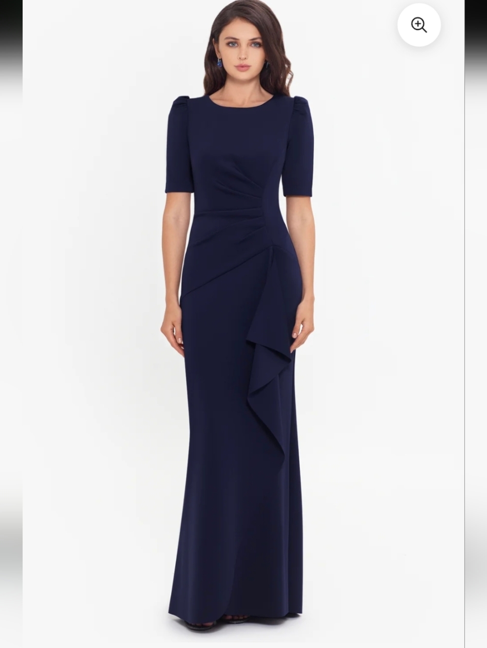"Demi" Scuba Short Sleeve Side Ruched Floor Length Gown